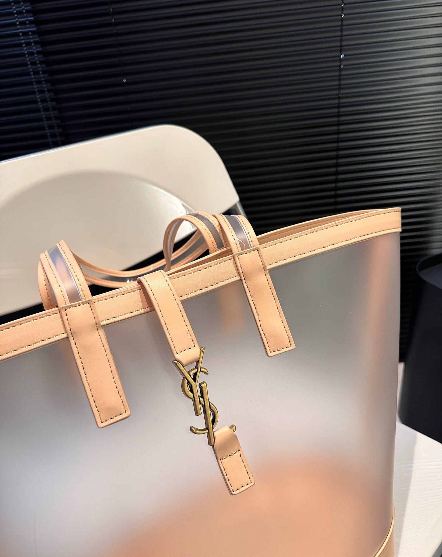Saint Laurent Panier Medium In Vinyl And Vegetable Tanned Leather Brown 28 Cm