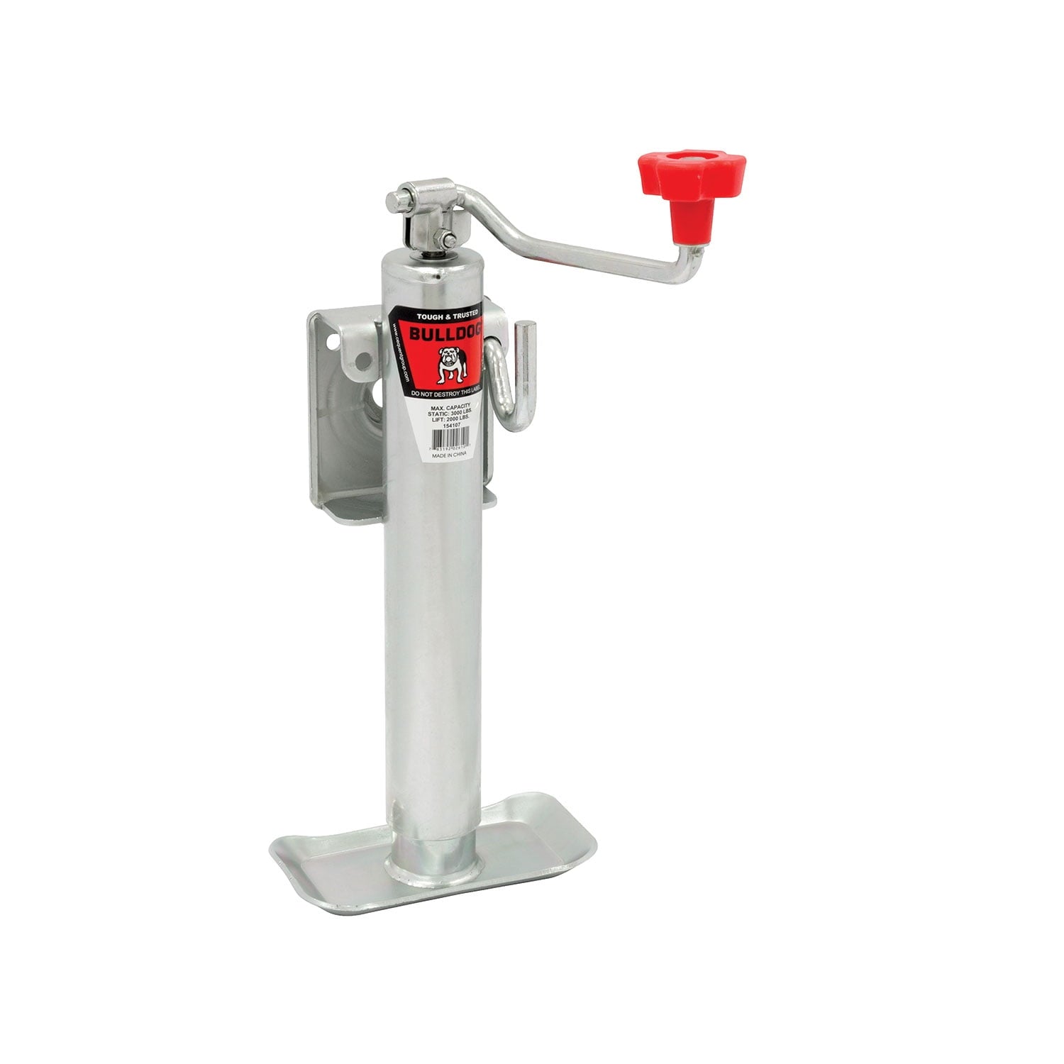 BULLDOG 154107 Round Trailer Jack, Side Mount, 2,000 lbs. Lift Capacity, Topwind, Bolt-On, 10 Inch Travel