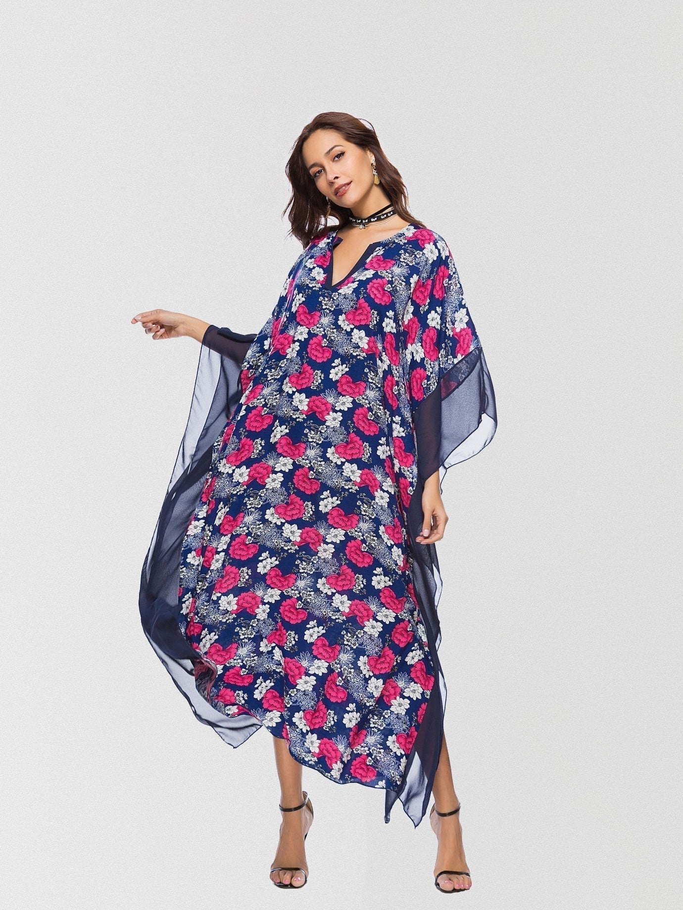 Floral Kaftan Maxi Dress | Butterfly Sleeve Evening GownClistos