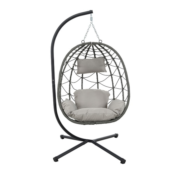 Patio Wicker Hanging Egg Chair Hanging Basket Chair Swing Chair with Stand