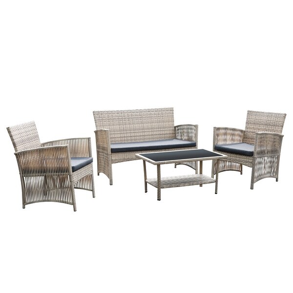 4Piece Rattan Wicker Patio Furniture Conversation Set with Coffee Table Bistro Set,Cushions Included🎃