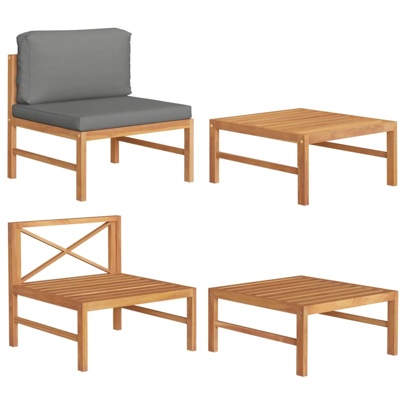 Tomshoo 2 Piece Patio Set with Dark Gray Cushions Teak Wood
