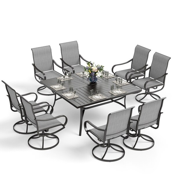 MAISON ARTS 9 Pieces Patio Dining Set,60 Inch Square Metal Table and Sling Dining Chairs