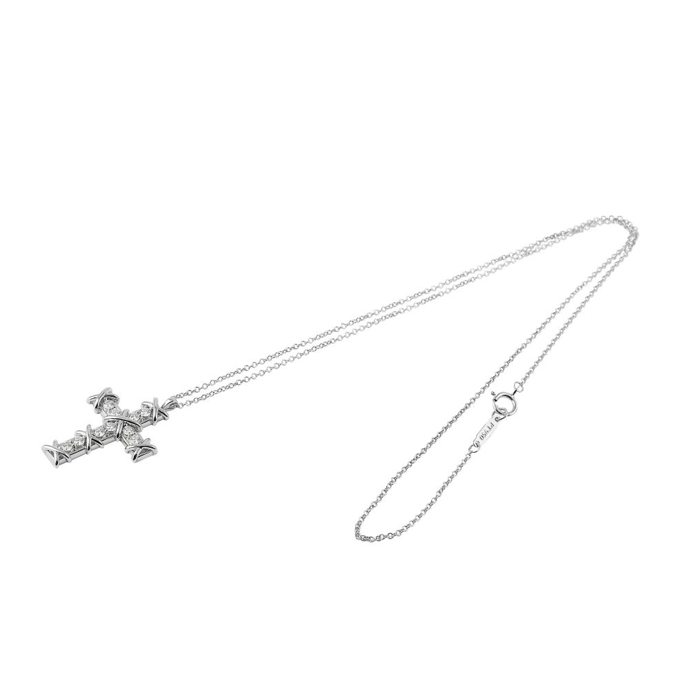 Tiffany & Co. Jean Schlumberger Rin Cross Diamond Necklace Platinum