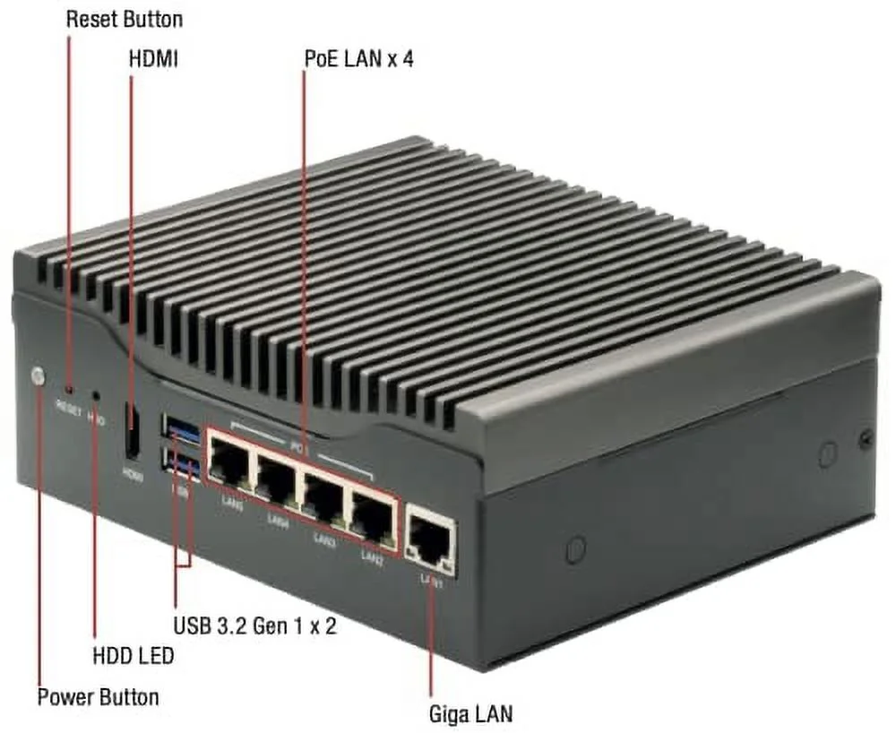 Taitan IPC-6350, Fanless PC,Video Encoder, 4 PoE Ports (60W Sharing), Individual LAN Port Intel® i211 1GbE, Operating Temperature -4°F ~ 158°F (-20°C ~ 70°C)