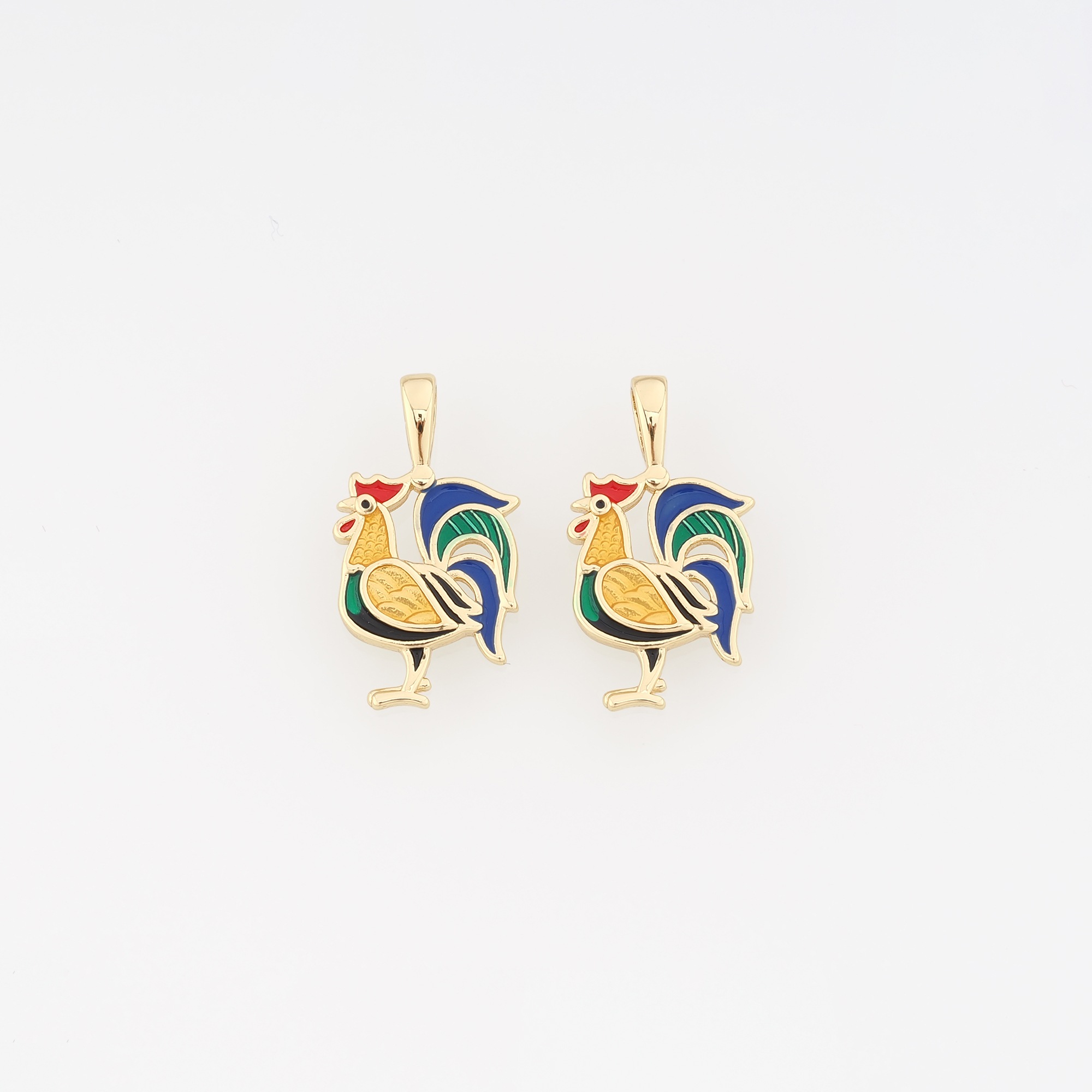 18K Gold Filled Rooster Pendant,Enamel Rooster Charm Earrings Necklace for DIY Jewelry Making Supply