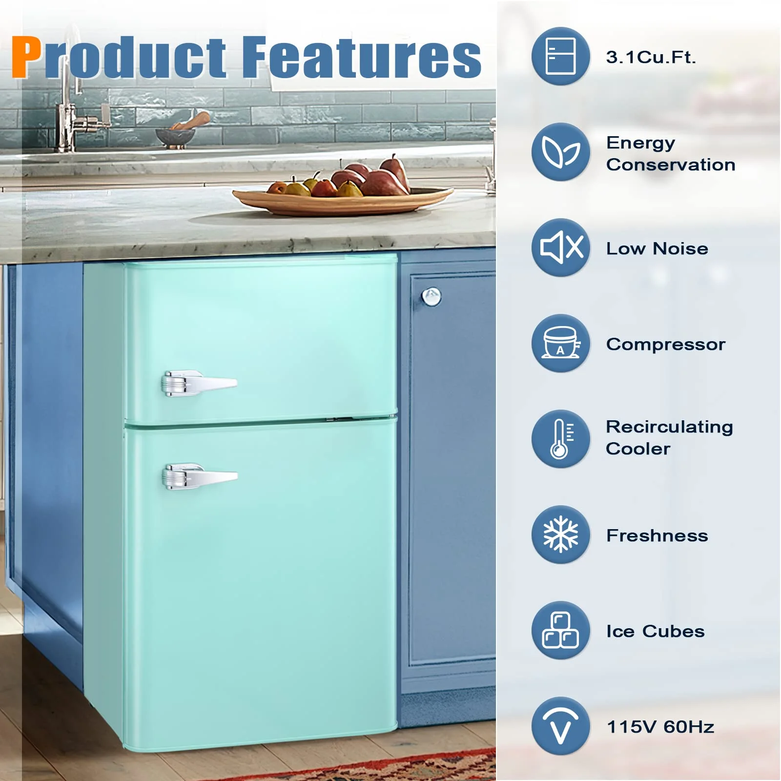 Kismile  Mini Fridge 3.1Cu.Ft Compact Refrigerator 2-Doors Freezer