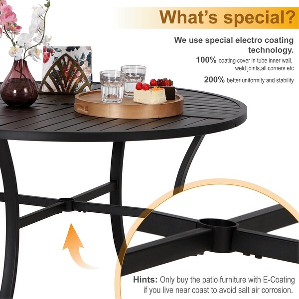 MAISON ARTS 5Piece Patio Dining Set,Geometrically Stamped Round Table and 4 Textilene Dining Chairs