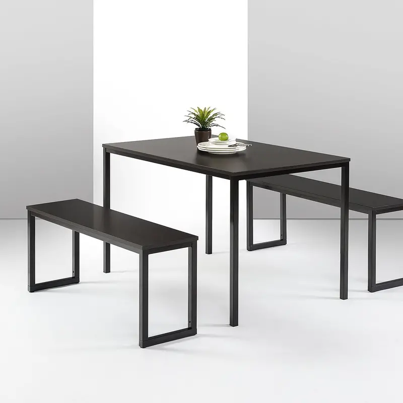 Zinus Louis 48-Inch Black Metal Frame Dining Set – 3-Piece Bench Seating Solution