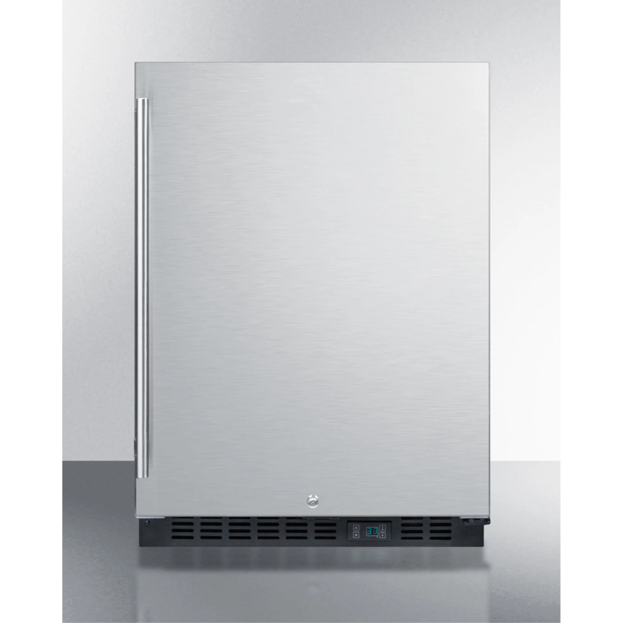 Built-in undercounter commercial refrigerator with SS interior, door, and cabinet