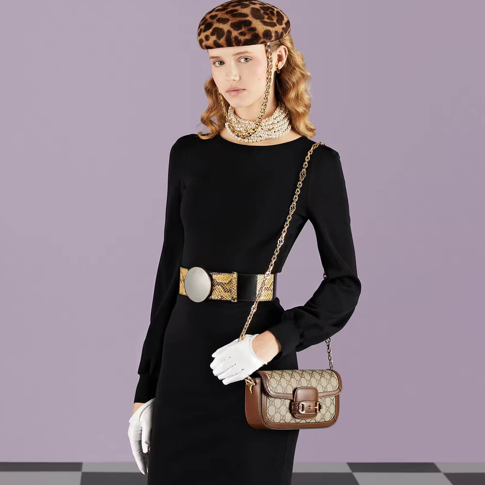 Gucci Horsebit 1955 GG Supreme Canvas Should Bag Brown