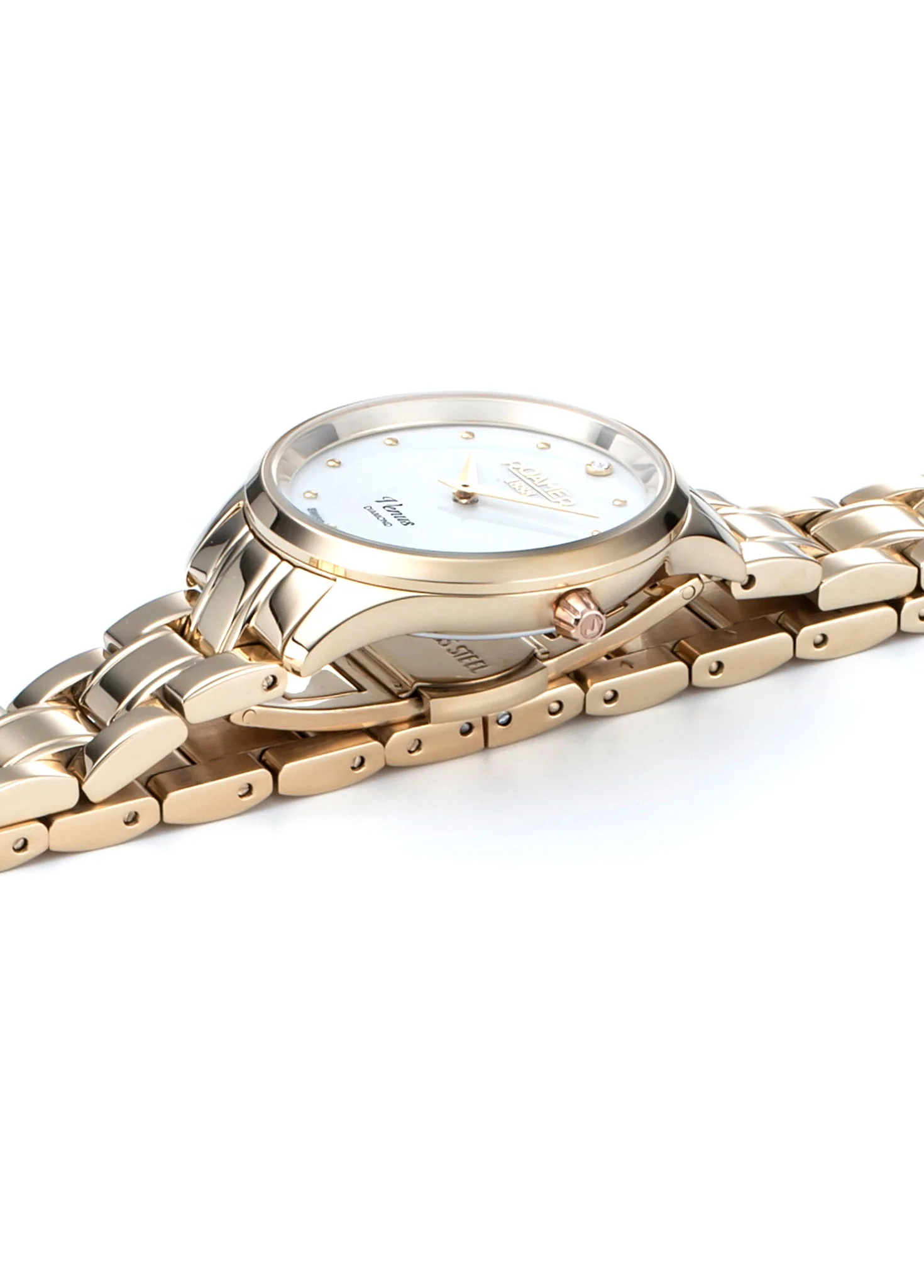 Venus Diamond 30mm Quartz Two-Hand Gold Bracelet Sapphire glass Stainless Steel swiss watch