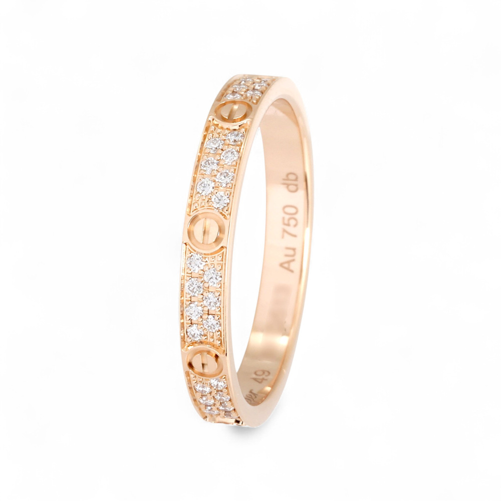 Cartier Love Pave Ring 18K Rose Gold Diamond B4218100