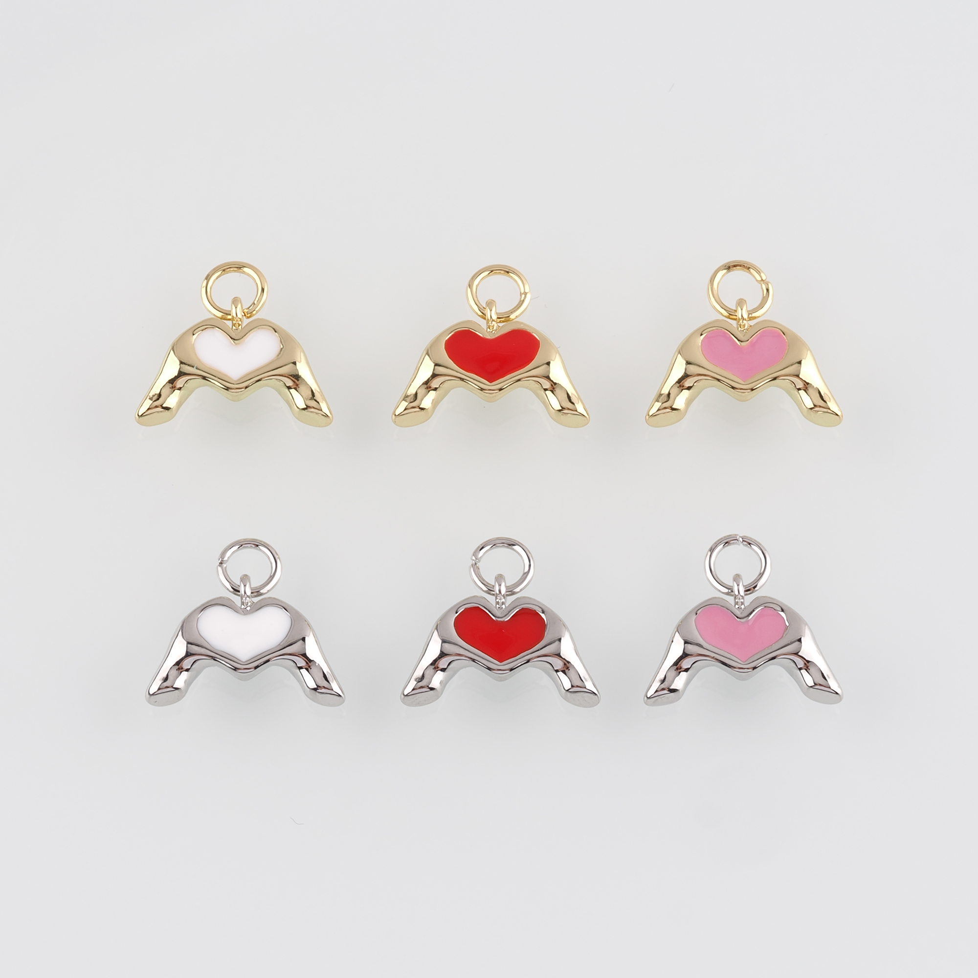 18K Gold Filled Heart Hand Pendant,Enamel Gesture Charm Earrings Necklace for DIY Jewelry Making Supply
