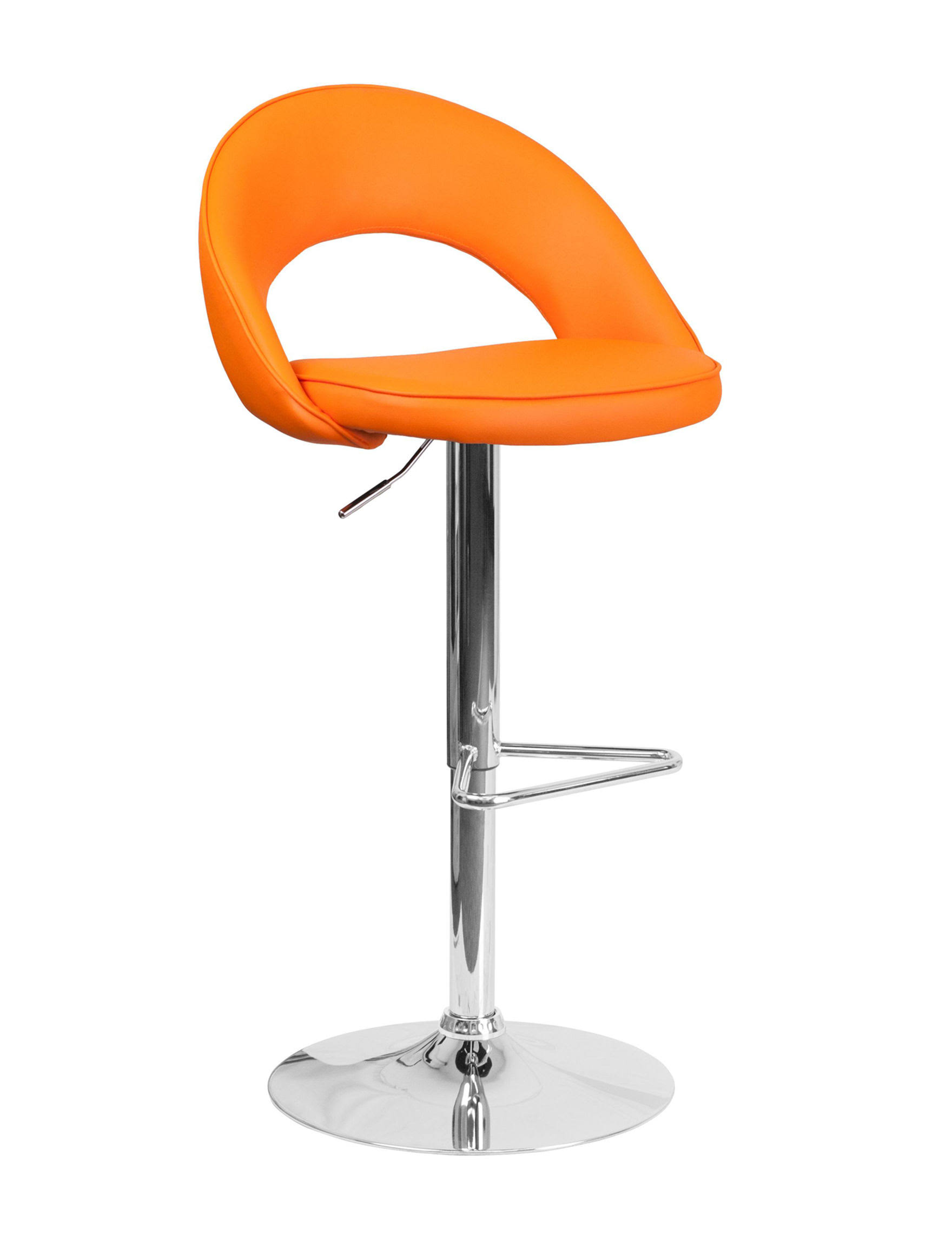 Flash Furniture Contemporary Orange Vinyl Rounded Back Adjustable Height Barstool with Chrome