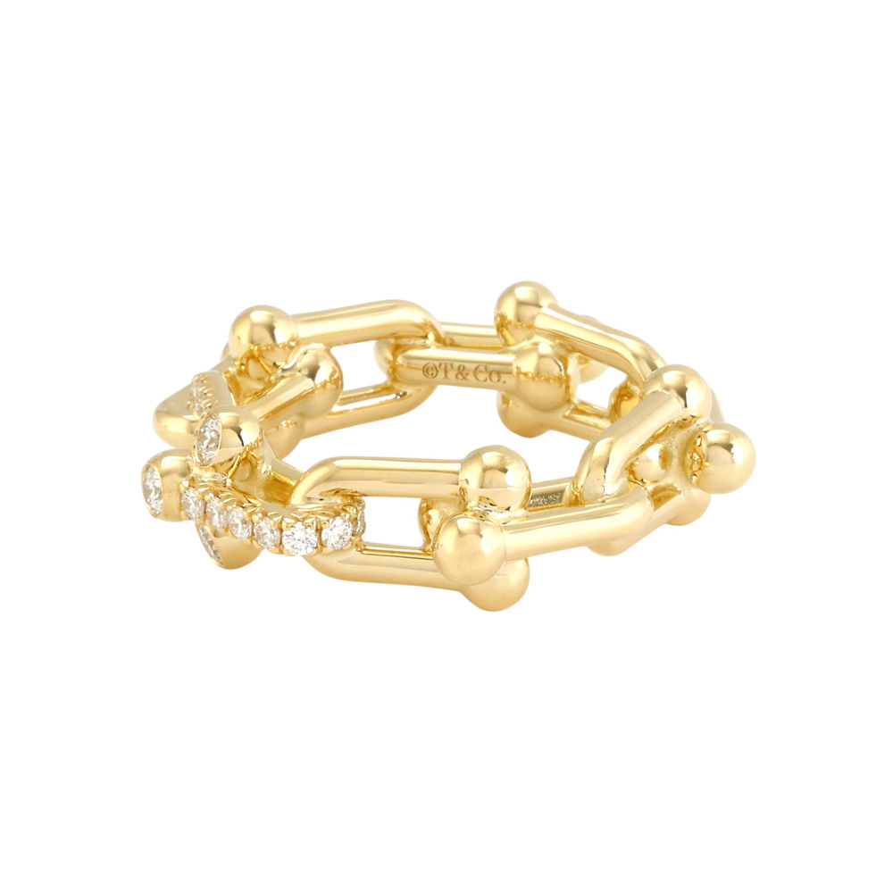 Tiffany & Co. Hardware Link Ring 18K Yellow Gold Diamond