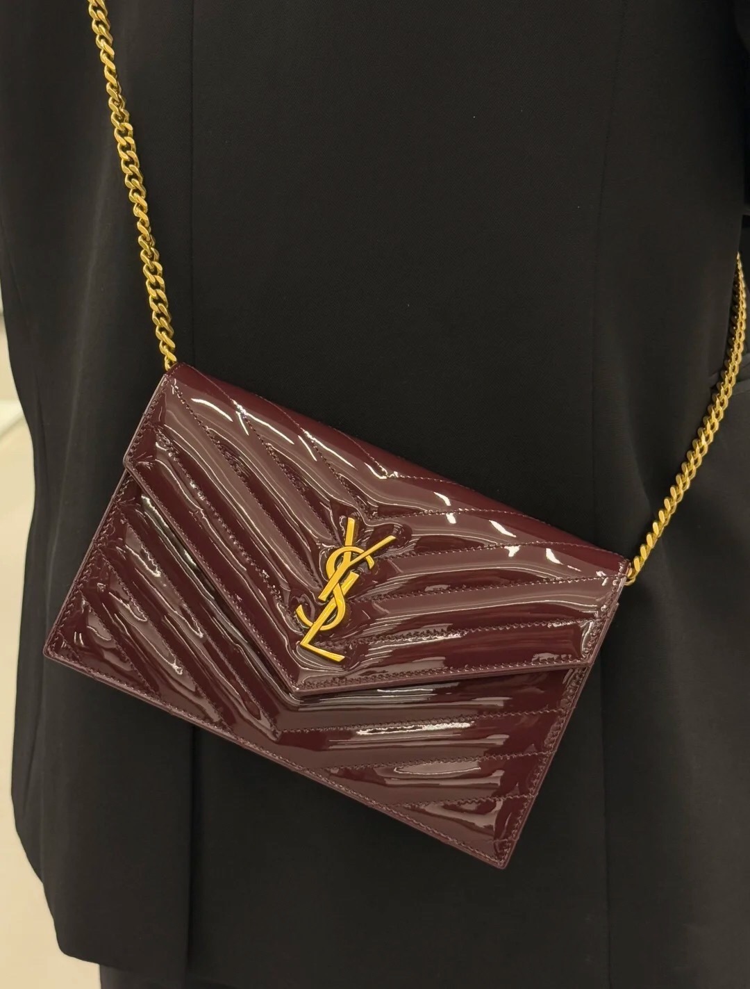 Saint Laurent Envelope Wallet on Chain in Quilted Patent Leather 19cm