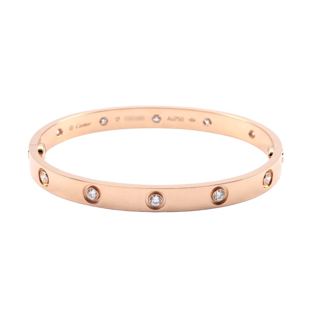 Cartier Love 10P Diamond Bracelet 18K Rose Gold B6040600