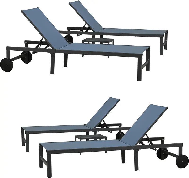 PURPLE LEAF Tanning Lounge Set – Adjustable Aluminum Reclining Chairs with Face-Down Hole, Wheels, Pillows & Matching Table