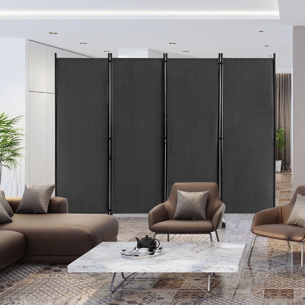 Costway 4 panel Folding Room Divider 6ft Rolling Privacy Screen With Lockable Wheels Black brown grey white