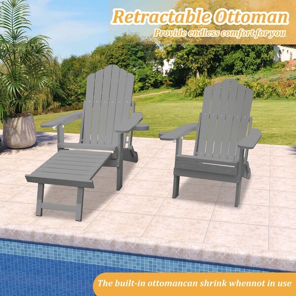 Clihome HIPS Folding Patio Adirondack Chair with Pullout Ottoman