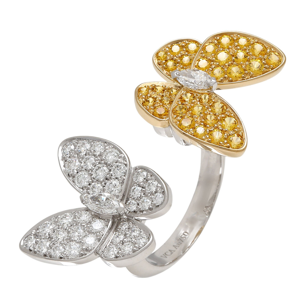 Van Cleef & Arpels Fauna de Papillon Entre Les Door Ring 18K White Gold & 18K Yellow Gold VCARA13600