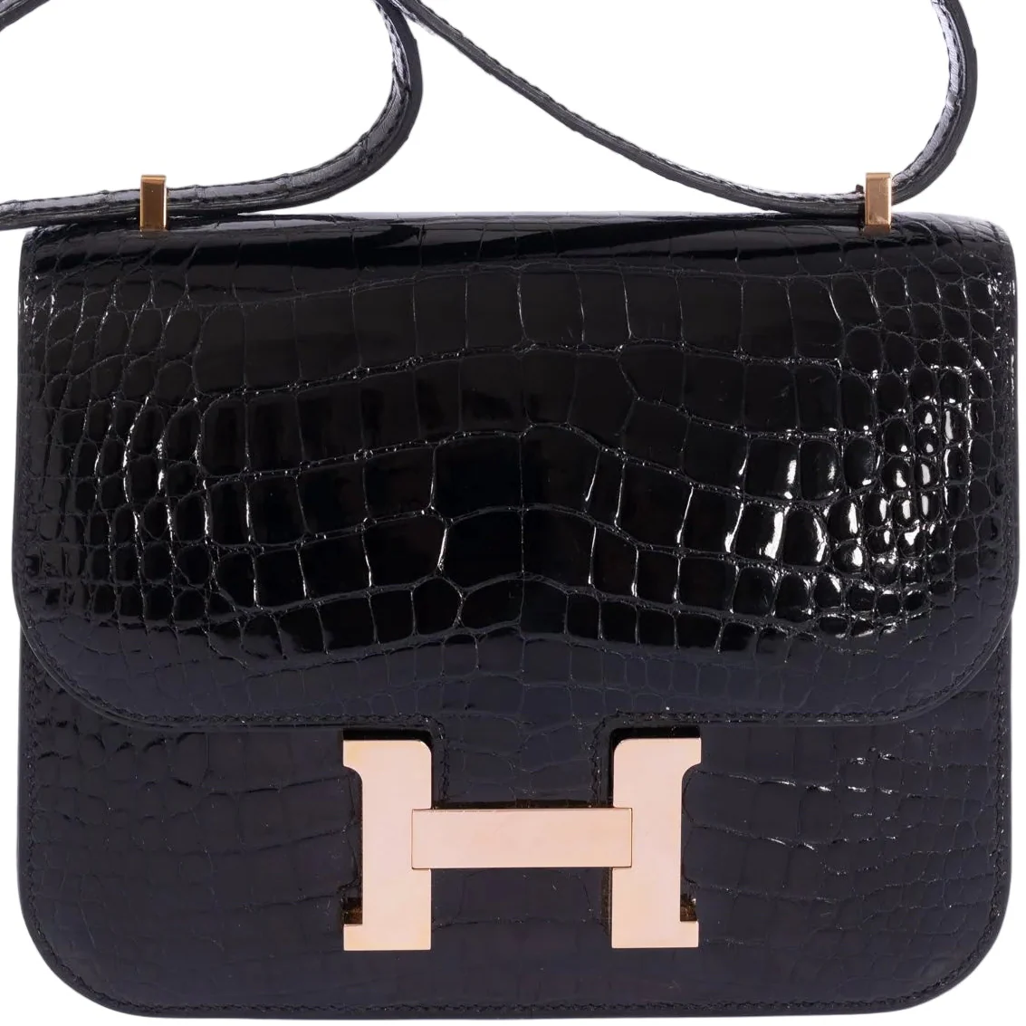 Hermès Constance 18 Noir Shiny Alligator Rose Gold Hardware