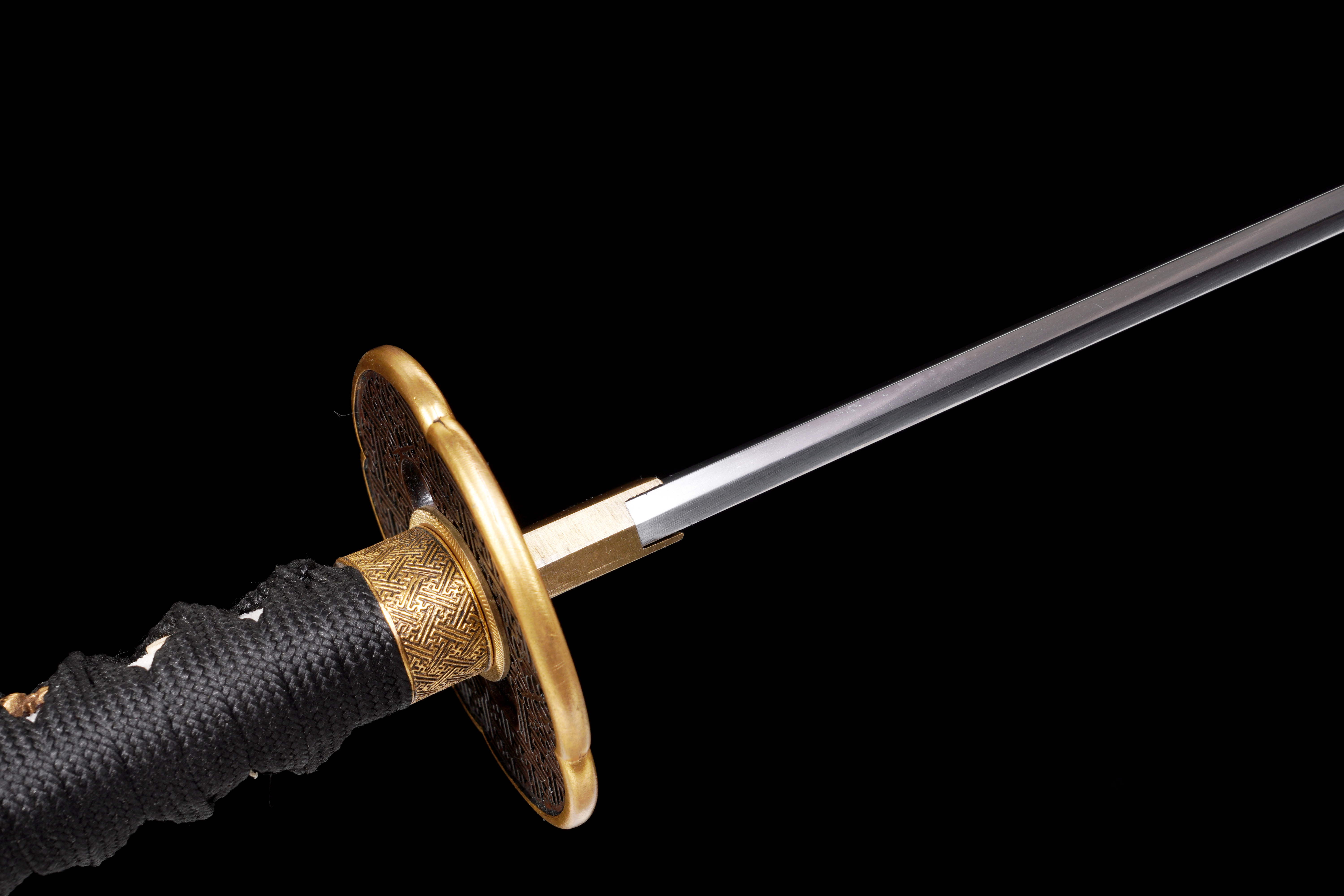 Handmade Japanese Katana T10 Steel Clay Tempered Golden Lattice Full Tang