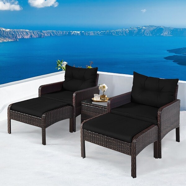 Gymax 5PCS Patio Set Sectional Rattan Wicker Furniture Set w/ Black