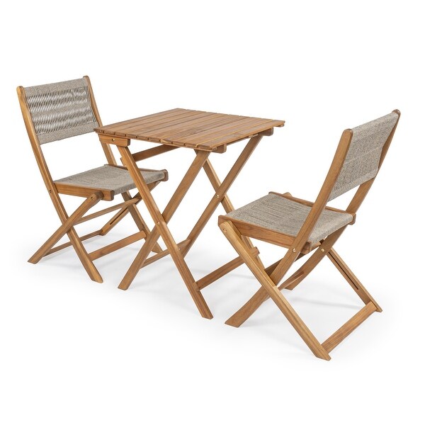 Cadiz Modern Coastal 3Piece Acacia Wood Outdoor Folding Bistro Set,by JONATHAN Y