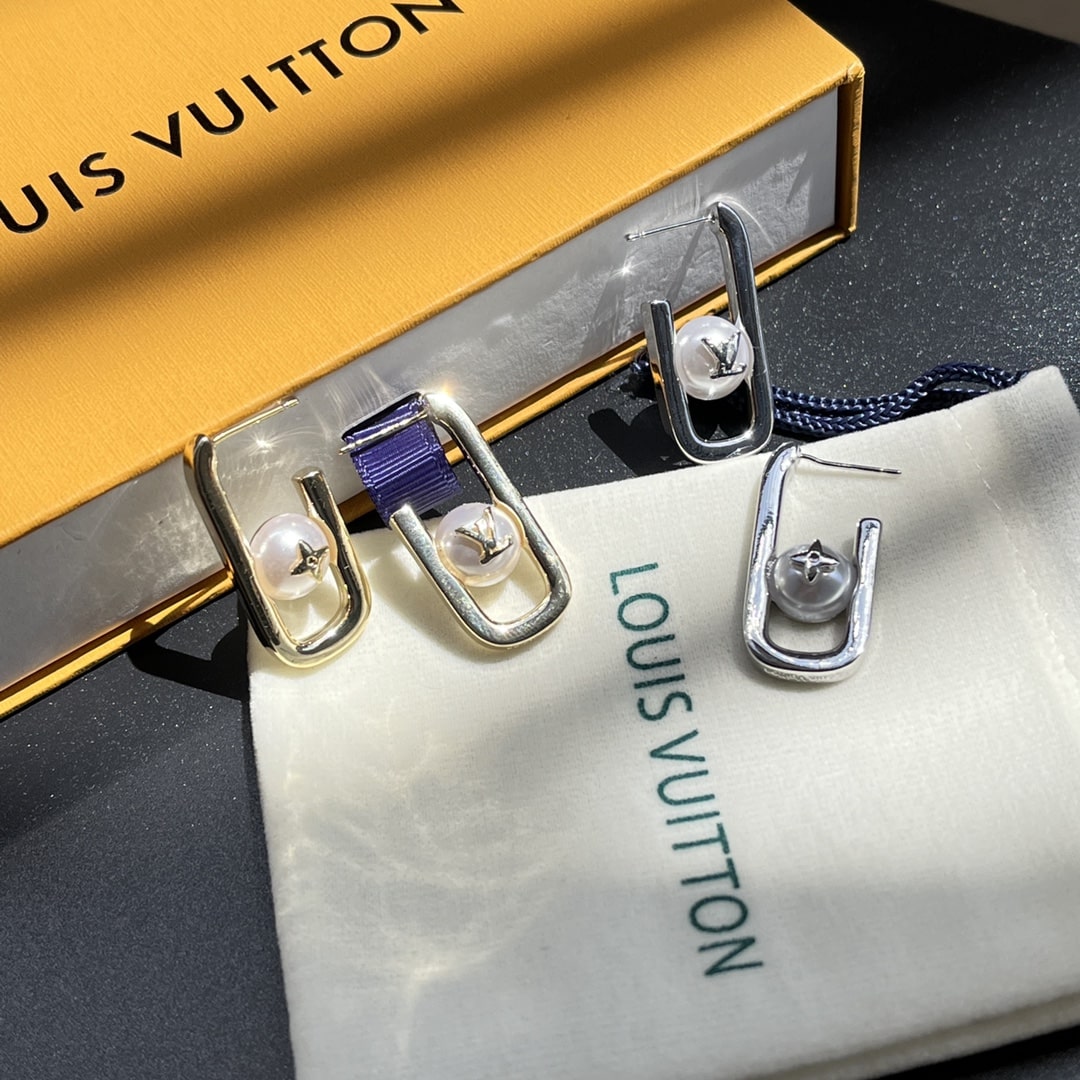 Louis Vuitton My Lv Chain Pearls Earrings Silver