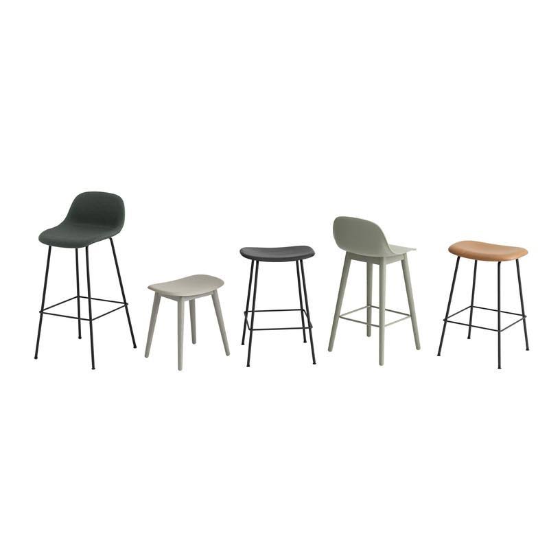 Muuto Fiber Bar Stool - Tube Base - Refine Leather - Black / Black