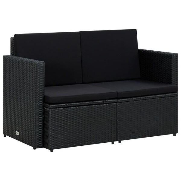vidaXL 2 Seater Patio Sofa with Cushions Black Poly Rattan