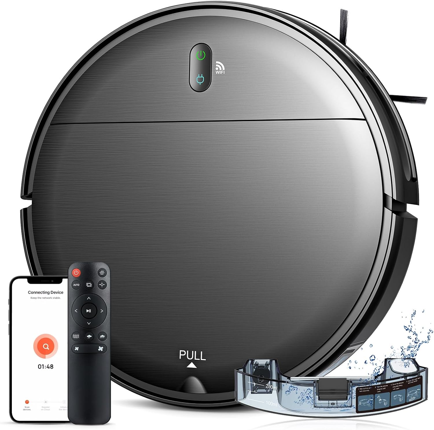 Robot Vacuum and Mop Combo,Robotic Vacuum Cleaner with Schedule, 2 in 1 Mopping Robot Vacuum with Watertank and Dustbin, Self-Charging, Slim, Ideal for Hard Floor, Pet Hair, Carpet