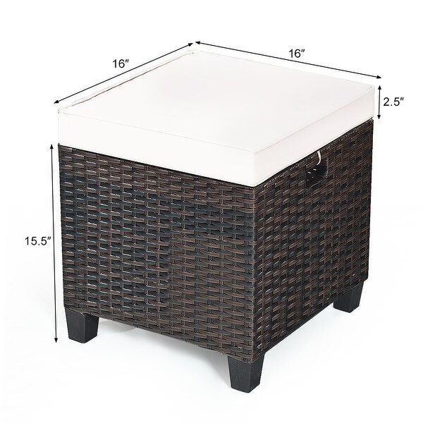 Costway 2PCS Patio Rattan Ottoman Cushioned Seat Beige