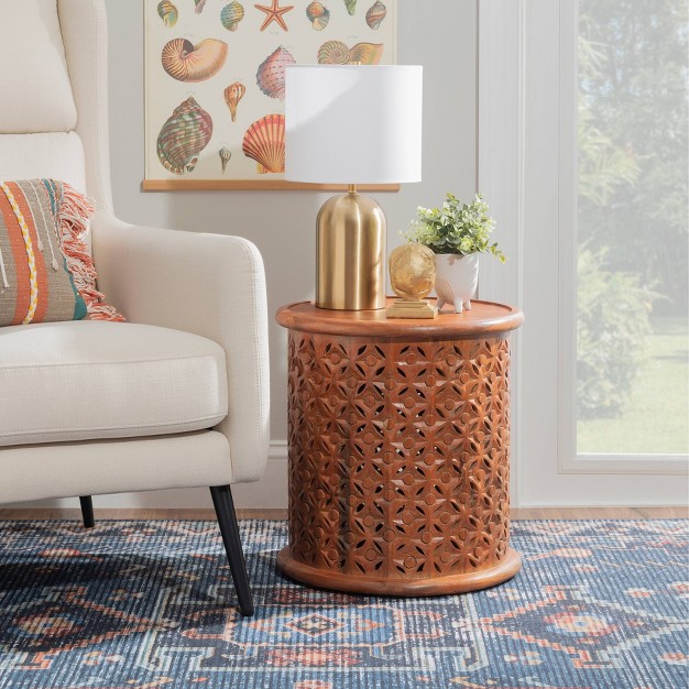 Lainey Fully Assembled Solid Mango Wood Side Table Terra Cotta Powell