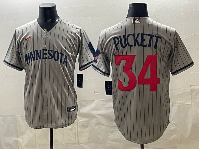 Men's Minnesota Twins Kirby Puckett #34 Gray Replica Player Jersey