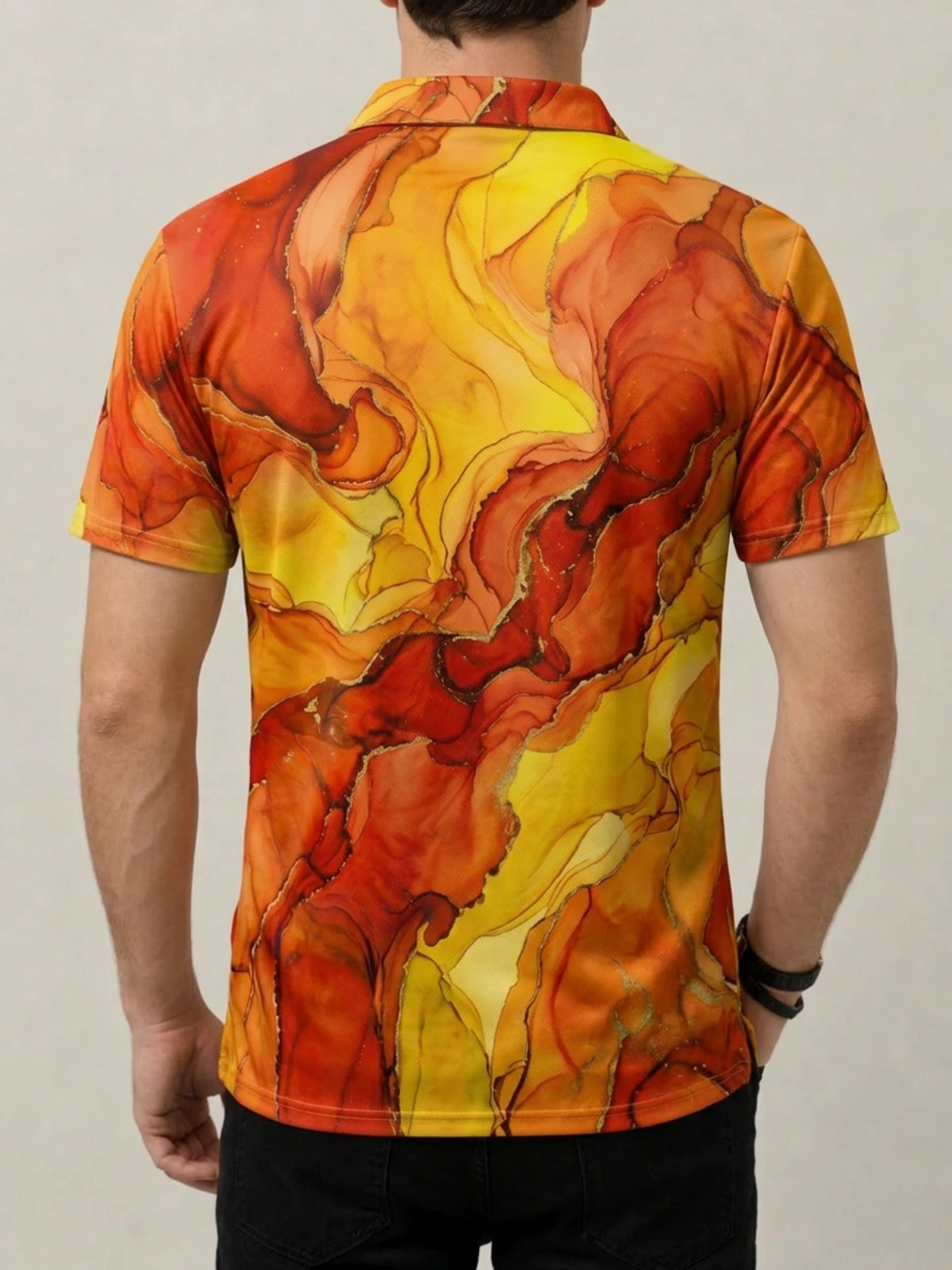 Blue Green Gold Marble Watercolor Print Short Sleeve Golf Polo Shirt