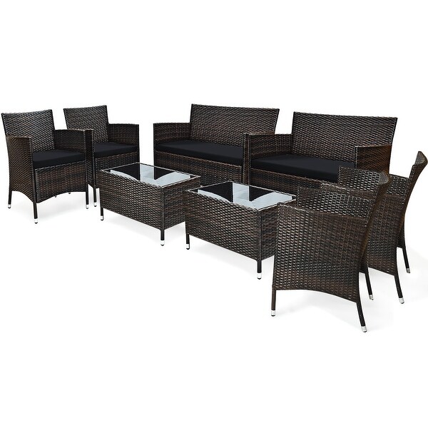 Costway 8PCS Rattan Patio Furniture Set Cushioned Sofa Chair