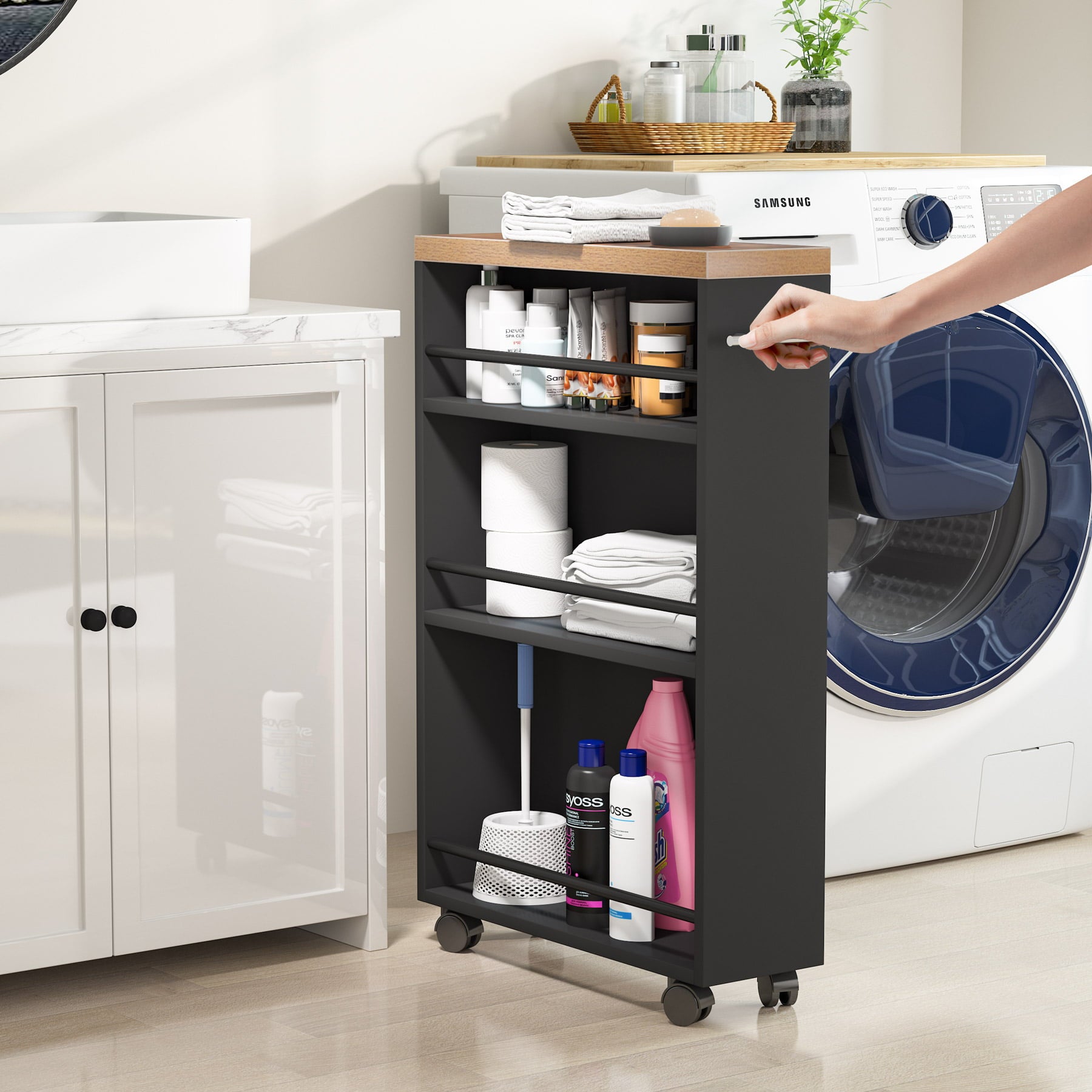 Slim Storage Cart, Rolling Narrow Kitchen Cart on Wheels for Small Place