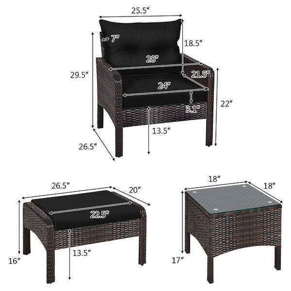 Gymax 5PCS Patio Set Sectional Rattan Wicker Furniture Set w/ Black