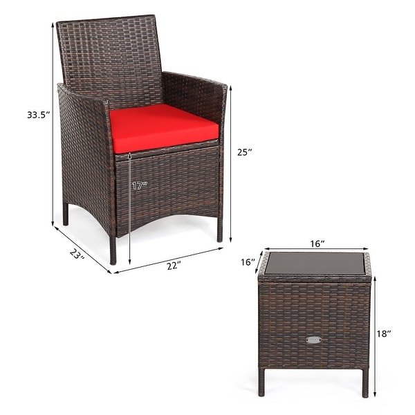 Costway 3PCS Patio Rattan Furniture Set Cushioned Sofa Glass Tabletop