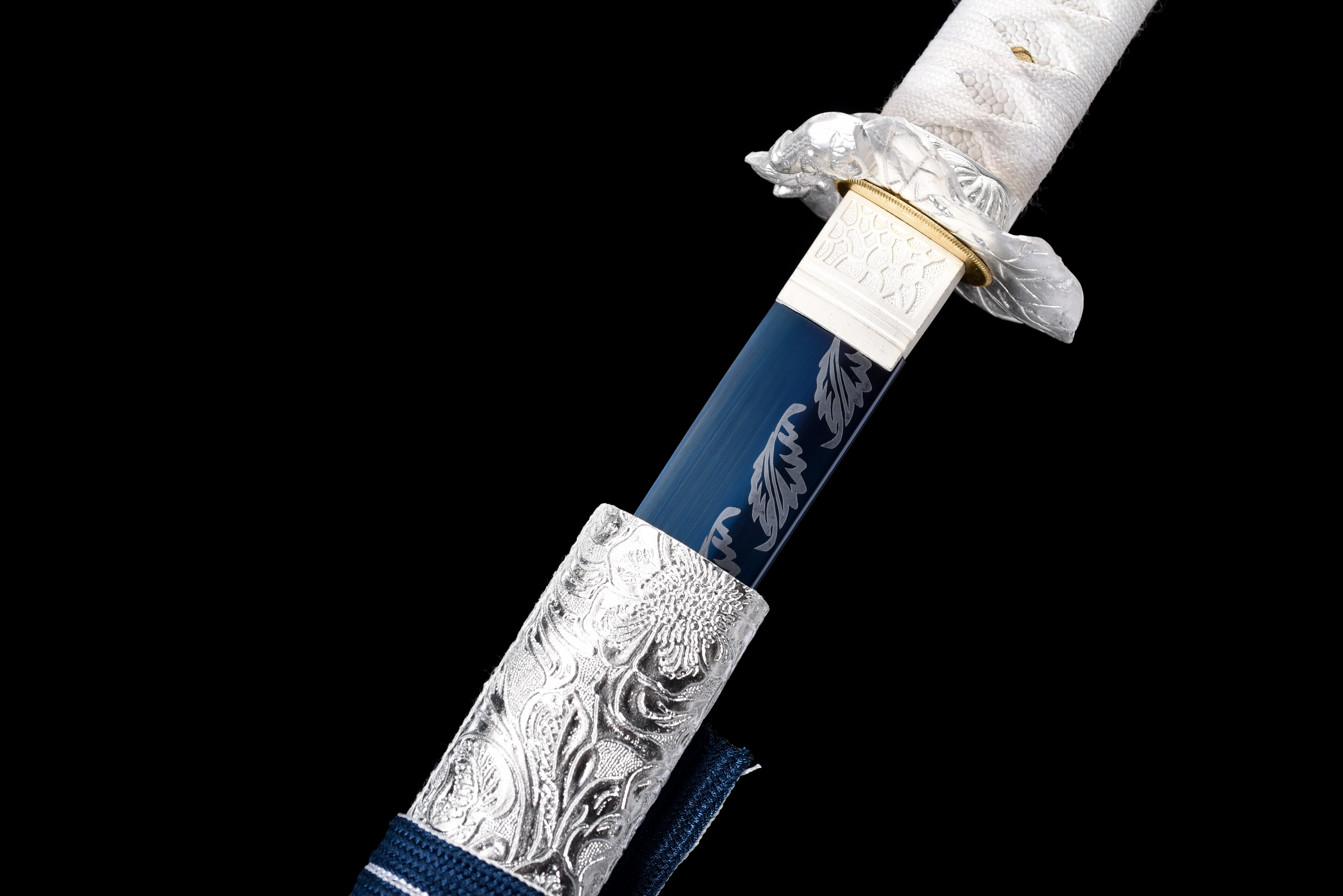 Akizuki Katana - Hand Forged One-Piece Manganese Steel Blade, Baked Blue Finish, Full Tang (Autumn Moon)