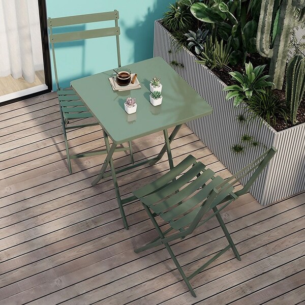 3Piece Patio Bistro Set of Foldable Table and Chairs,Dark Green
