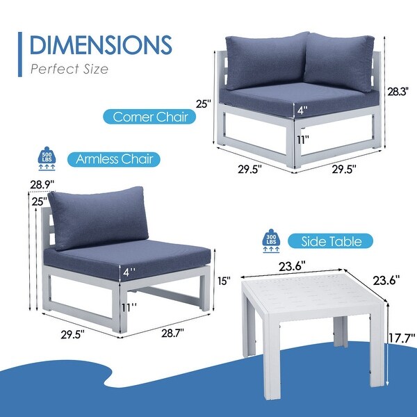 Nicesoul White Aluminum Modern Patio Furniture Sectional Sofa Set with Cushion