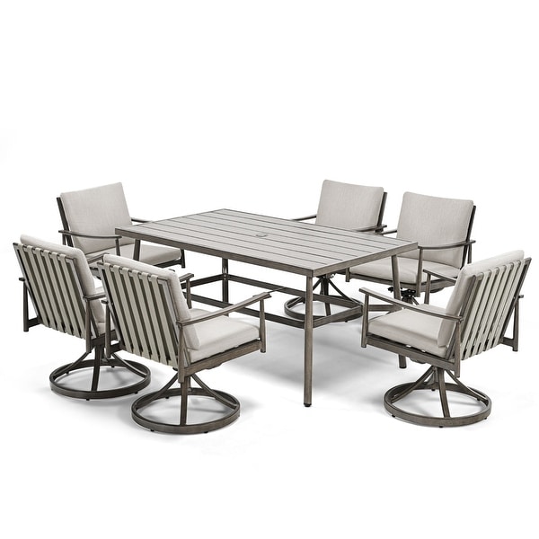 SleekLine 7Piece Aluminum Patio Dining Set with Webbing Chair Back and Removable Cushions