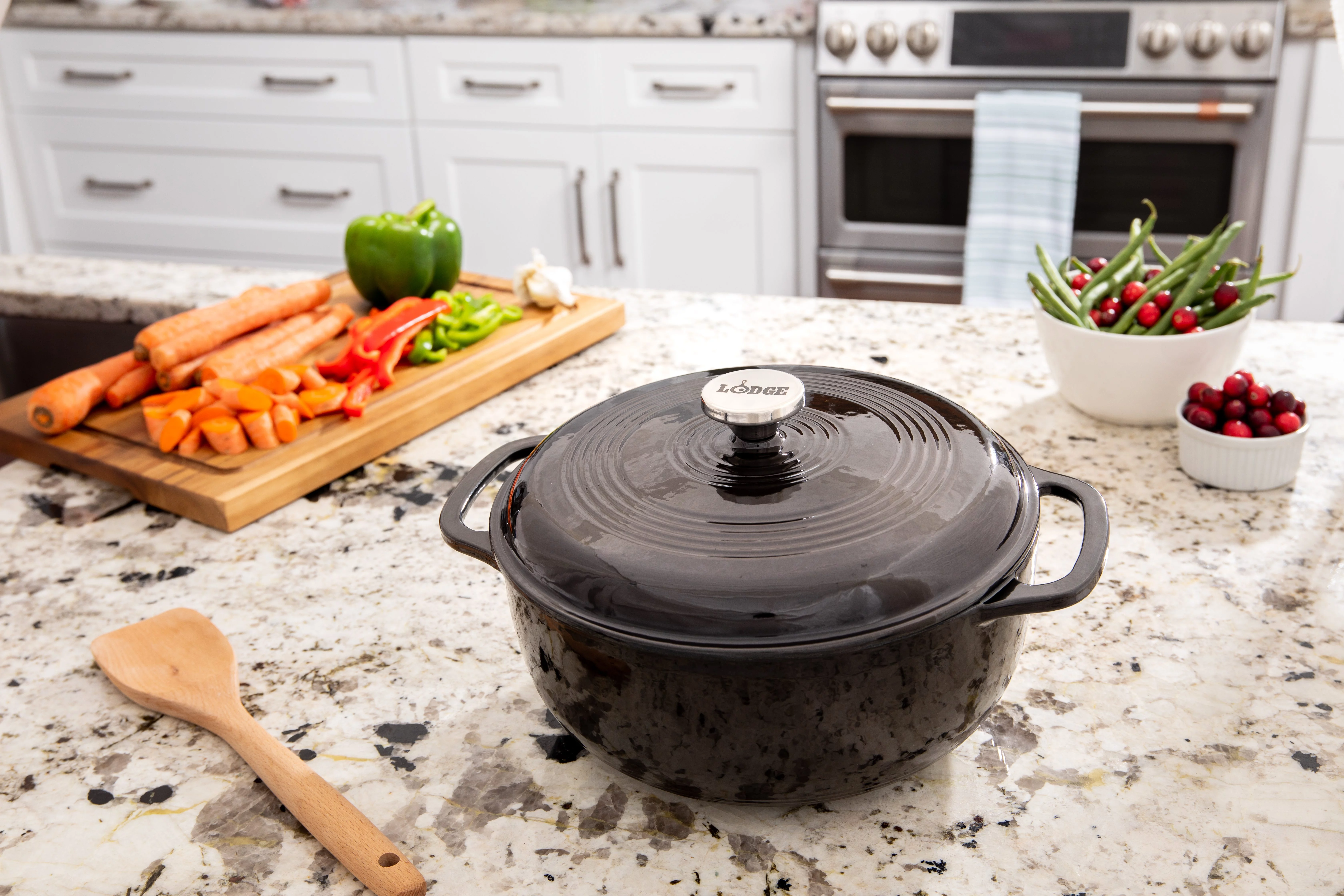 Lodge Cast Iron 6 Quart Enameled Dutch Oven, Midnight Chrome Black