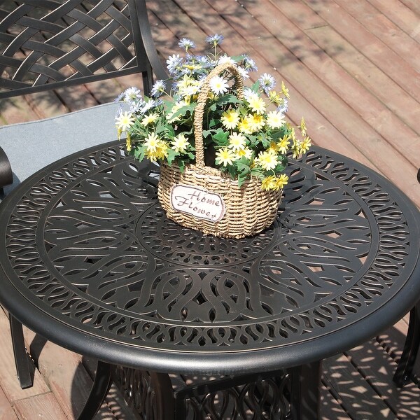 Patio 35���Round Coffee Side Table Cast Aluminum with Bronze Finish