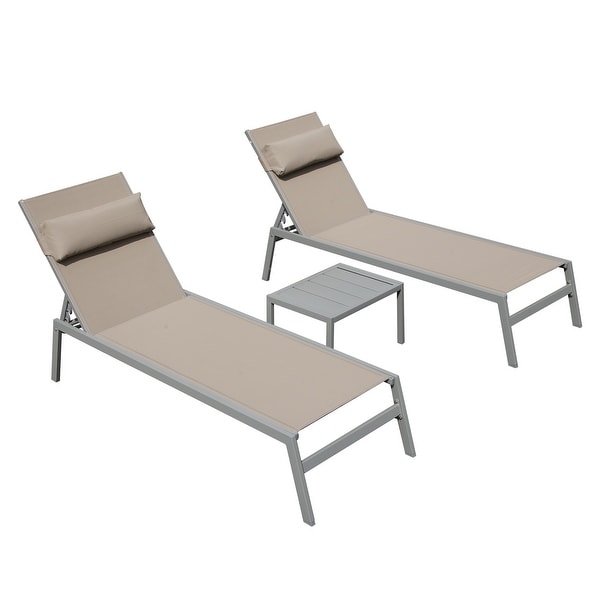 Patio Chaise Lounge Pool Lounge Chairs with Side Table Outdoor Adjustable Recliner 2seat Khaki Sunlounger