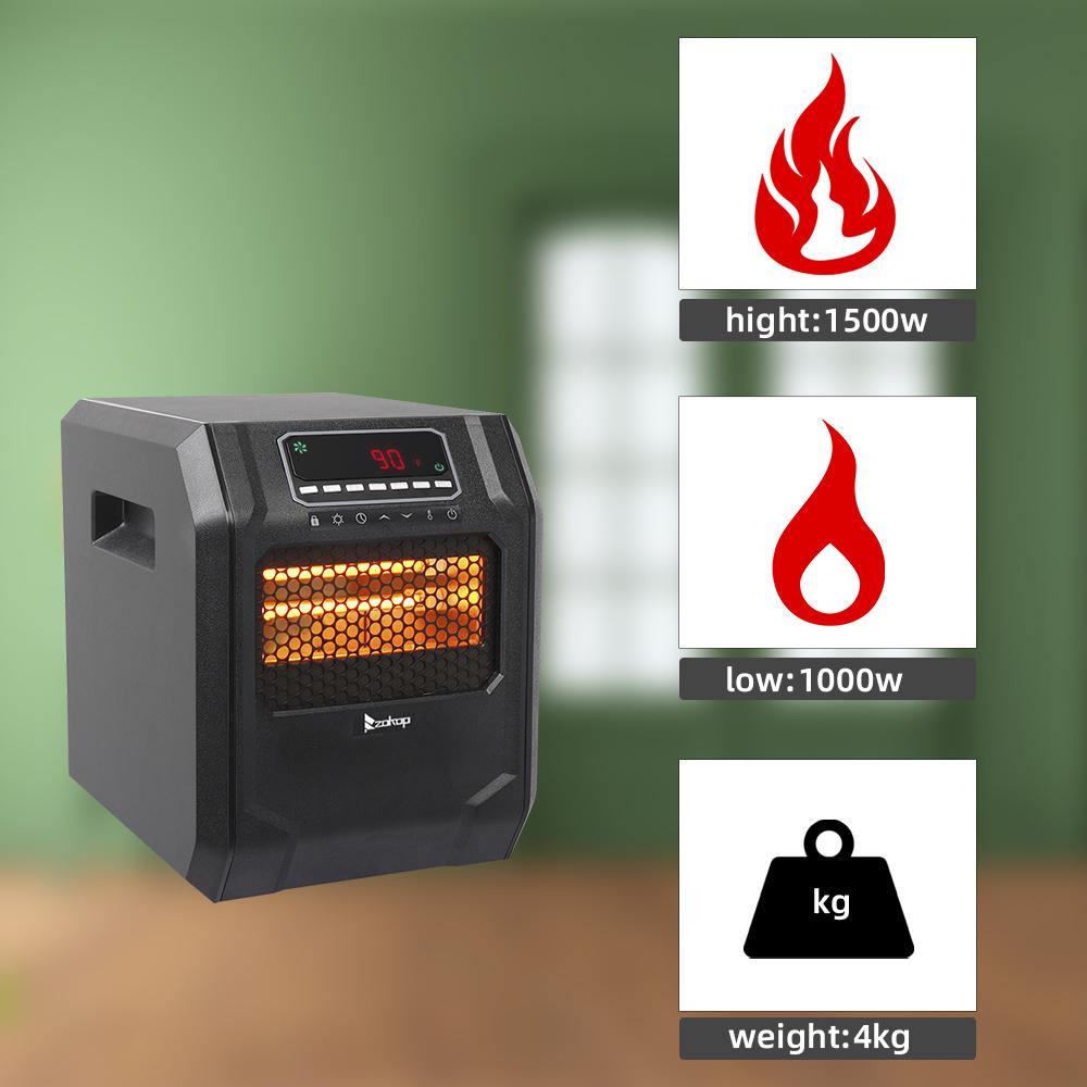 SAIBAI 1500W Quartz Tube Heater Digital Style 4 Quartz Tubes Black (Chanto Metal Fan)